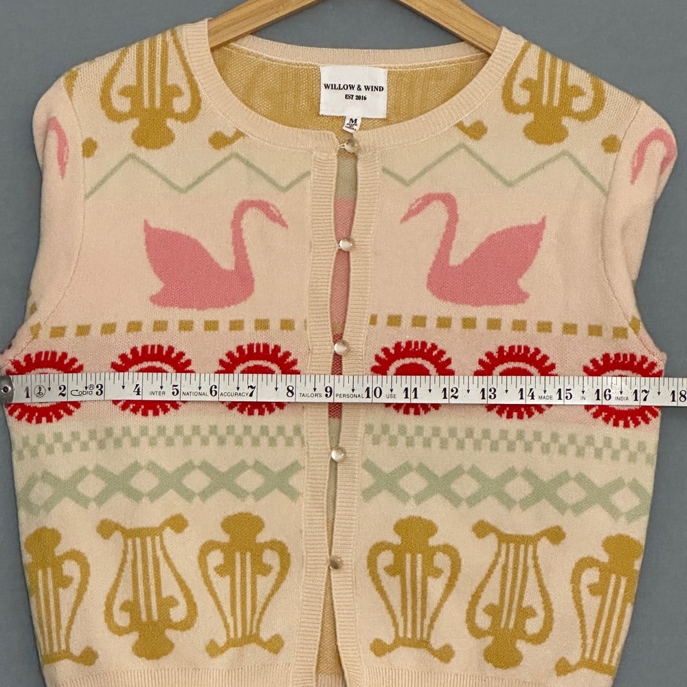 Swan Print Cardigan Womens M Pink Whimsical Cottagecore Soft Girl Willow & Wind - Picture 5 of 9